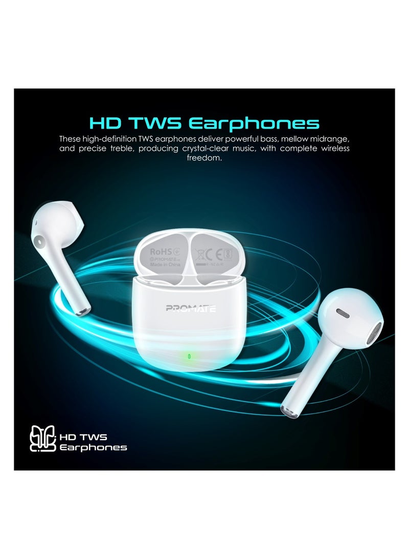 PROMATE - True Wireless Earbuds, In-Ear Bluetooth v5.3 Earphones With ENC Noise Reduction, 30-Hour Playback Time, Intelligent Touch Controls And 300mAh Charging Case For iPhone 16, Galaxy S25, iPad Air, Lima - White - Image 1