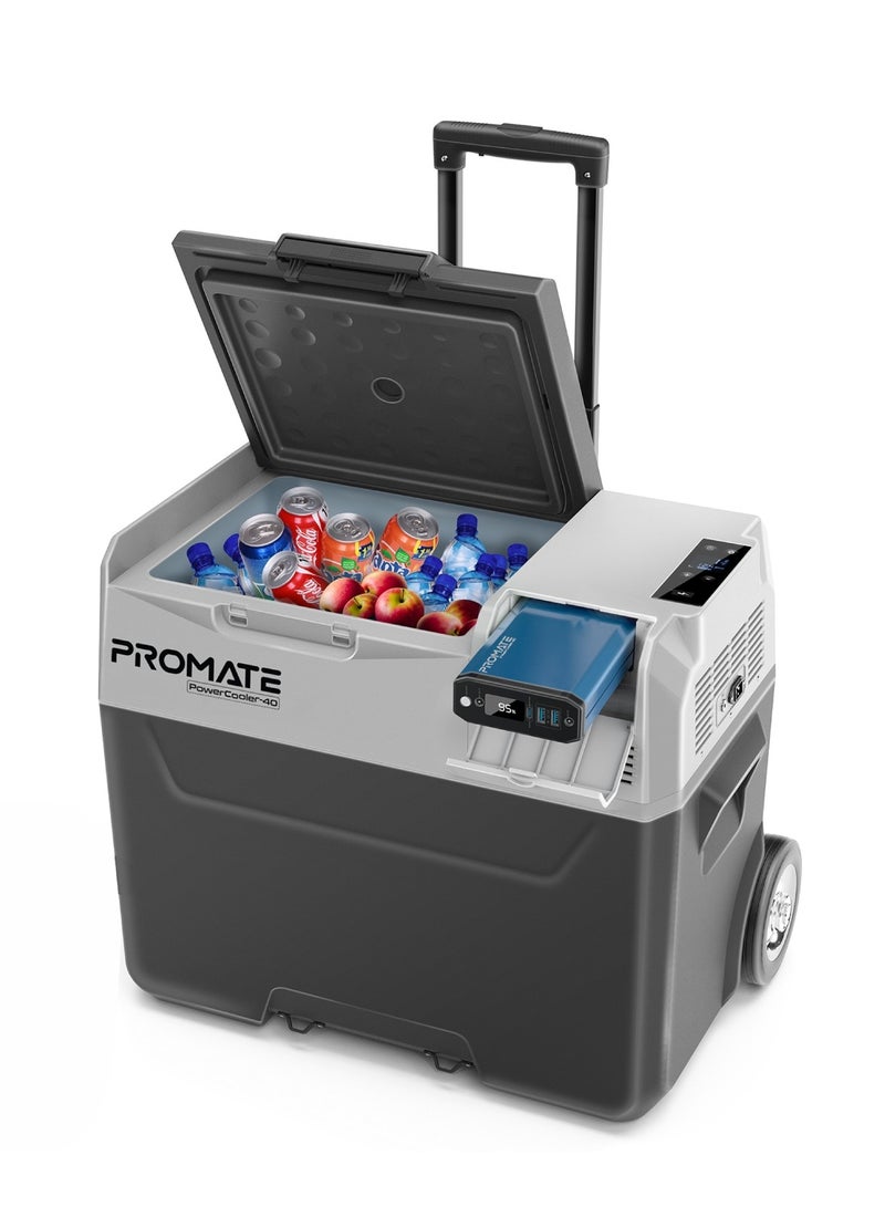 PROMATE - Promate Portable Mini Fridge, -20 C to 20 C Ice-Free Cooler with 52000mAh Multi-Port Power Bank, 2W LED Torch, 40L Capacity, 36H Cooling and 3-Way Recharging for Outdoor, Camping - Image 1