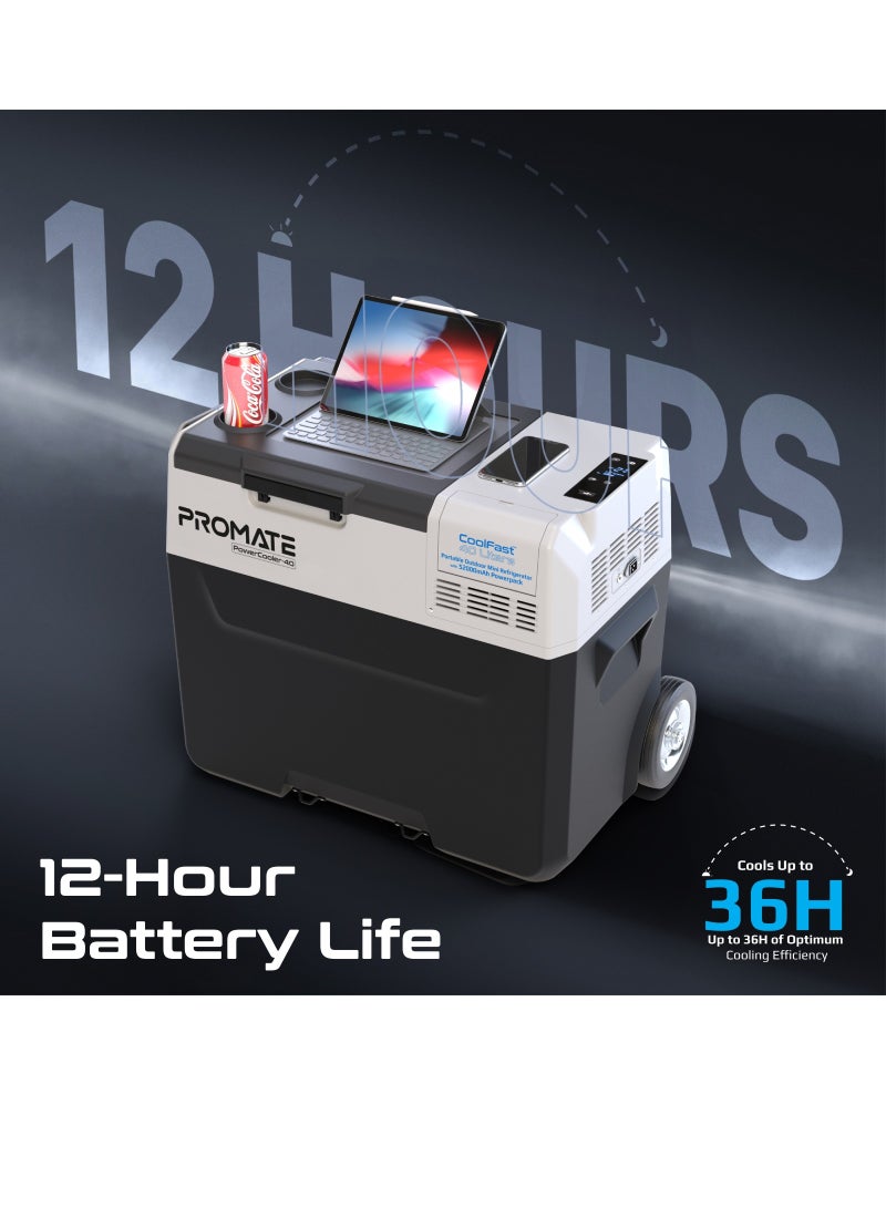 PROMATE - Promate Portable Mini Fridge, -20 C to 20 C Ice-Free Cooler with 52000mAh Multi-Port Power Bank, 2W LED Torch, 40L Capacity, 36H Cooling and 3-Way Recharging for Outdoor, Camping - Image 1
