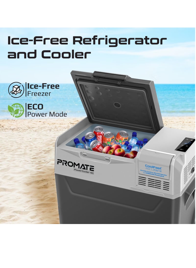 PROMATE - Promate Portable Mini Fridge, -20 C to 20 C Ice-Free Cooler with 52000mAh Multi-Port Power Bank, 2W LED Torch, 40L Capacity, 36H Cooling and 3-Way Recharging for Outdoor, Camping - Image 1