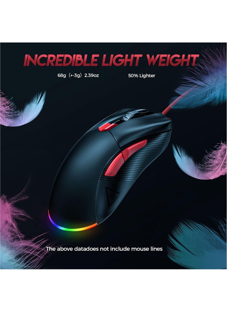 Monster - AIRMARS KM4 RGB Gaming Mouse - Optical Sensor 16,000 DPI - 1000 Hz Polling Rate - Paracord Cable - Software Support - Lightweigh 68 Gram - Image 1