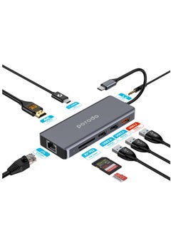 porodo 9 In1 USB-C Hub Type-C PD 100W HDMI Ethernet USB SD Card 3.5Mm Aux Grey  - Image 1