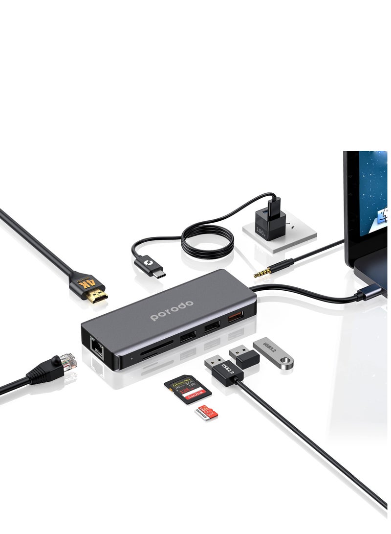 بورودو 9 In1 USB-C Hub Type-C PD 100W HDMI إيثرنت USB بطاقة SD 3.5 مم Aux - Image 3