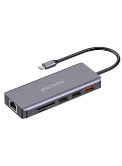 porodo 9 In1 USB-C Hub Type-C PD 100W HDMI Ethernet USB SD Card 3.5Mm Aux Grey  - Image 2
