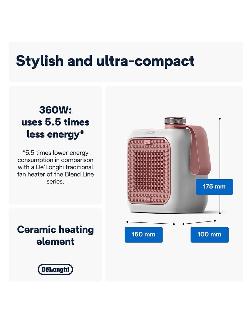 De'Longhi Capsule Desk Ceramic Fan Heater 360 W HFX10B03.PK White and natural pink - Image 2