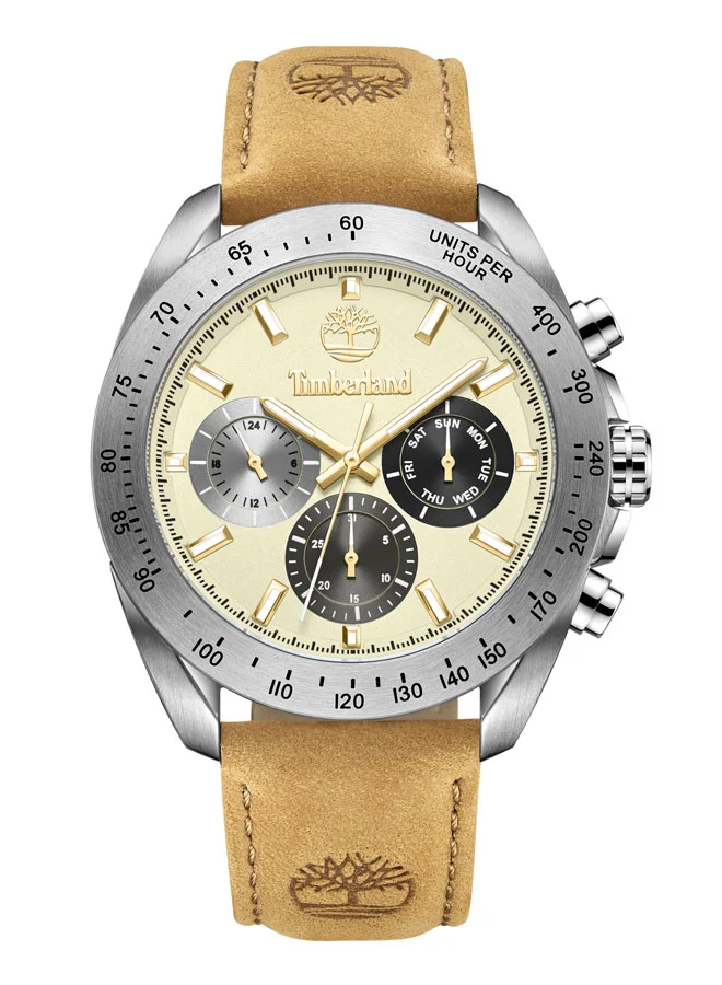 تمبرلاند Carrigan Men's Watch 44mm Analog Beige Dial Wheat Leather Strap