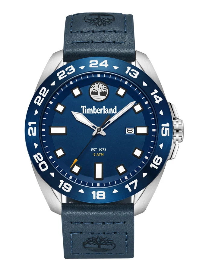تمبرلاند Carrigan 44mm Men's Analog Watch with Blue Leather Strap