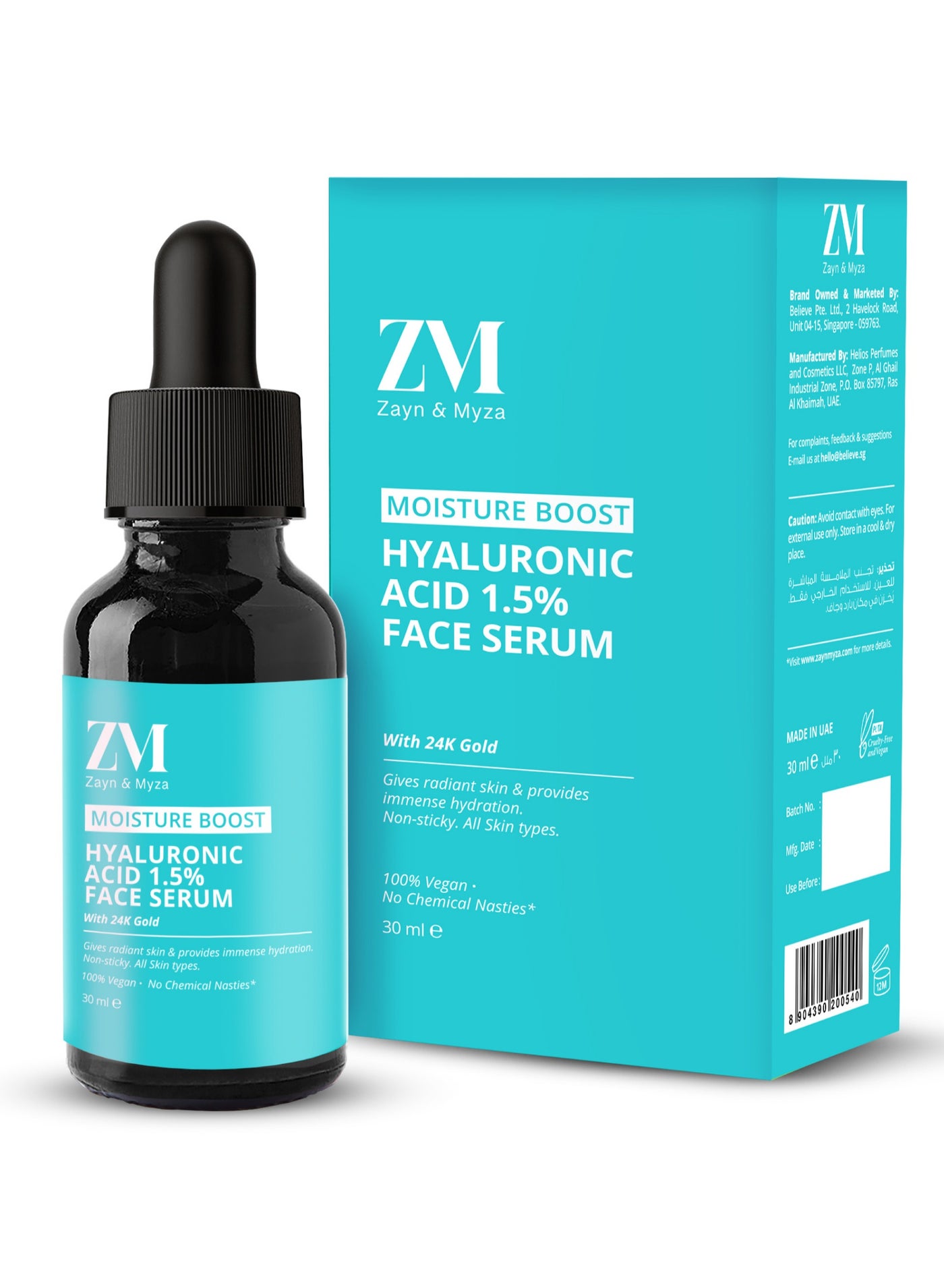 ZM Zayn & Myza Hyaluronic Acid 1.5% 24k Gold face serum Skin