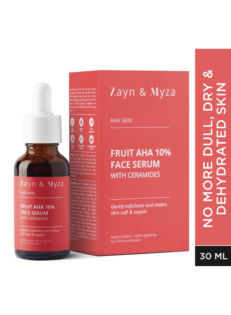 ZM Zayn & Myza Aha Skin Fruit Aha 10% Face Serum With Ceramide For Beginners Exfoliating Serum 30ml  - Image 1
