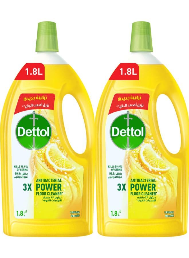 Dettol Pack Of 2 Floor Cleaner Antibacterial Power With Lemon Smell, Pack Of 2 - Yellow 1.8Liters 