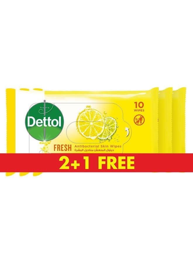 Dettol Fresh Wet Wipes - 30 Pcs, Pack Of 3 - Yellow 