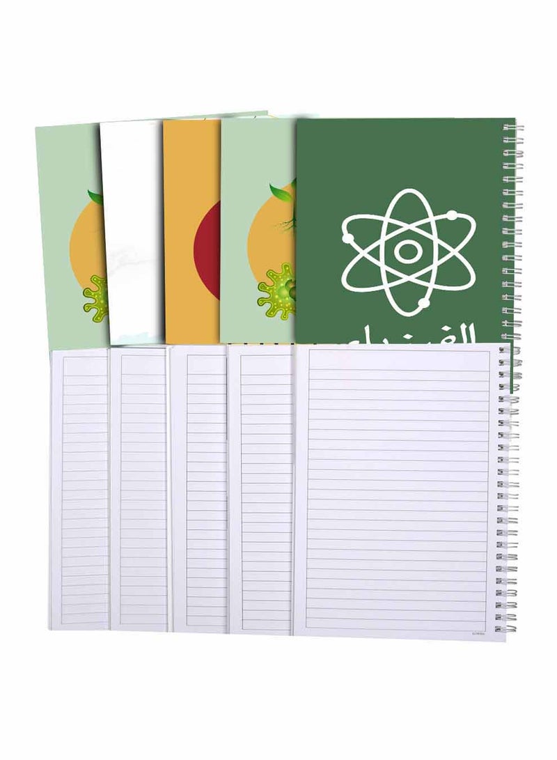 LOWHA Set of 5 Spiral Notebooks for School, 60 Sheets with Hard Paper Covers for Arabic, Science, Chemistry, Physics, Biology with a Set of School Supplies Multicolour  - Image 3