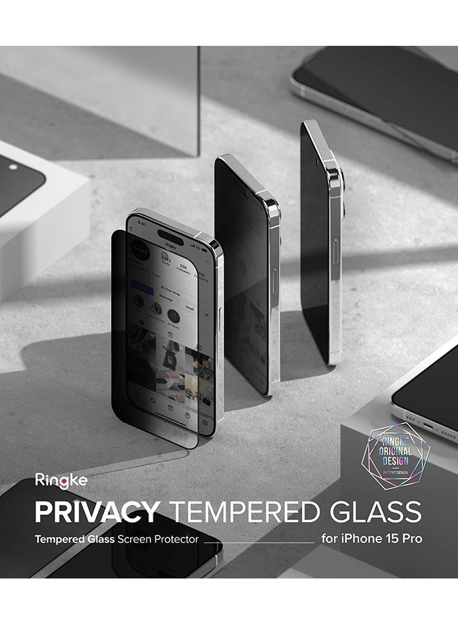 Ringke Privacy Glass Anti-Spy Compatible With iPhone 15 Pro Screen Protector Full-Coverage Tempered Guard With Installation Jig Clear - Image 3