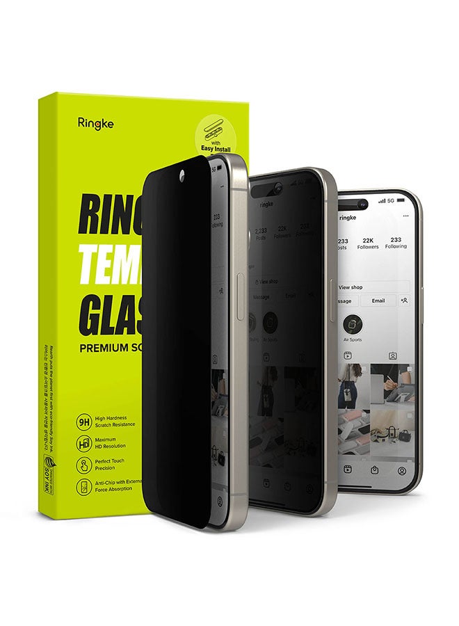 Ringke Privacy Glass Anti-Spy Compatible With iPhone 15 Pro Screen Protector Full-Coverage Tempered Guard With Installation Jig Clear - Image 1