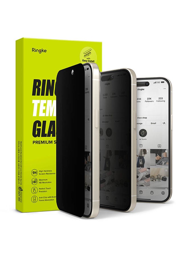 Ringke Privacy Glass Anti-Spy Compatible With iPhone 15 Plus Screen Protector Full-Coverage Tempered Guard With Installation Jig Clear - Image 1
