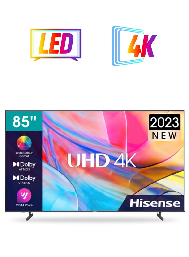 هايسنس شاشة ذكية 85 بوصة 4K A7K نظام VIDA دولبي فيجن HDR بلوتوث وواي فاي تصميم جديد 2023 2 USB 3 HDMI 85A7K أسود  - Image 1
