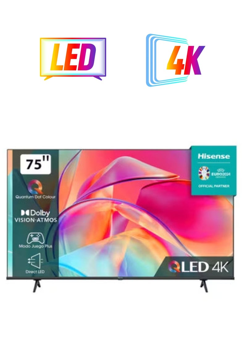 هايسنس شاشة ذكية 75 بوصة 4K A7K نظام VIDA دولبي فيجن HDR بلوتوث وواي فاي تصميم جديد 2023 موديل 75A7K (2 USB - 3 HDMI) 75A7K أسود  - Image 1