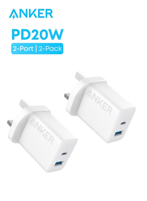 USB C Charger, iPhone Charger, 2-Pack 20W Dual Port USB Fast Wall Charger, Type C Charger Block for iPhone 16/16 Pro/16 Pro Max/15/14/13, iPad Pro, AirPods, Samsung S25/S24(Cable Not Included) White