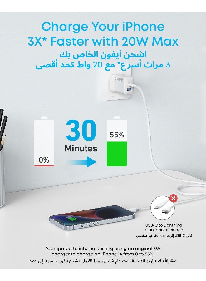 USB C Charger, iPhone Charger, 2-Pack 20W Dual Port USB Fast Wall Charger, Type C Charger Block for iPhone 16/16 Pro/16 Pro Max/15/14/13, iPad Pro, AirPods, Samsung S25/S24(Cable Not Included) White
