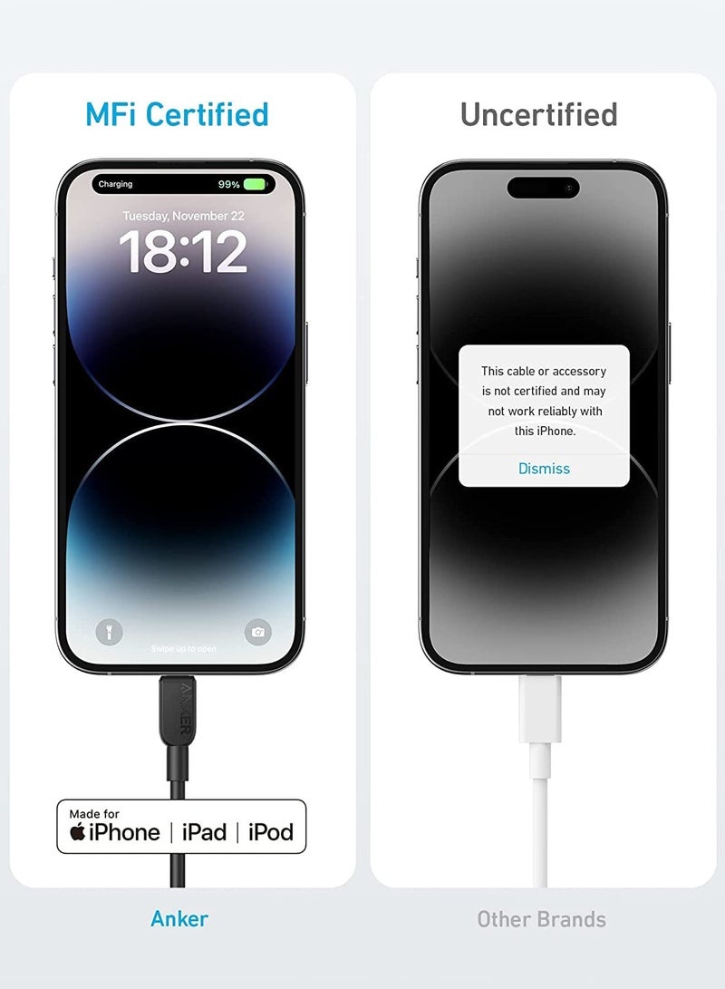 Anker - USB C to Lightning Cable, 310 USB-C to Lightning Cable(,6ft), MFi Certified, Fast Charging Cable for iPhone 14 Plus 14 14 Pro Max 13 13 Pro 12 11 X XS XR (Charger Not Included) Black - Image 1