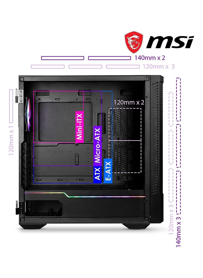 MSI - MPG Velox 100P Airflow Mid-Tower PC Case - E-ATX Motherboard Capacity, Tempered Glass Door, Optimized for Airflow, Mystic Light, Supports 2 x 360mm Radiators & Side Ventilation Configurations Black - Image 1