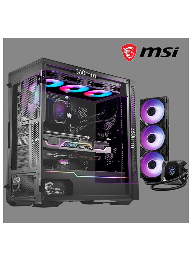 MSI - MPG Velox 100P Airflow Mid-Tower PC Case - E-ATX Motherboard Capacity, Tempered Glass Door, Optimized for Airflow, Mystic Light, Supports 2 x 360mm Radiators & Side Ventilation Configurations Black - Image 1