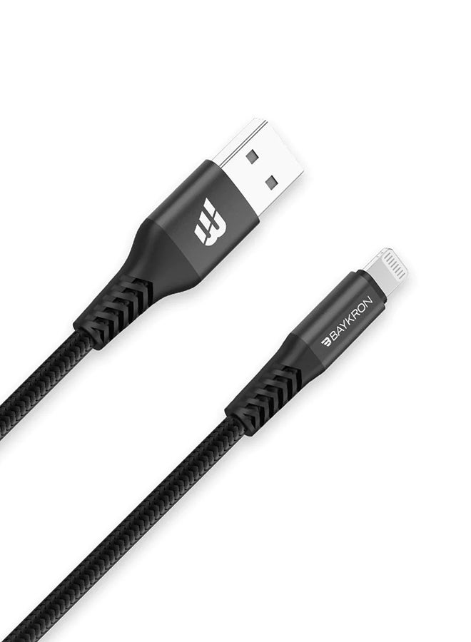 Baykron Premium USB-A To Lightning Cable MFI Certified Charge And Sync With Ultra Durable Bullet-Proof Aramid Fiber Exterior 1.2M Black - Image 2