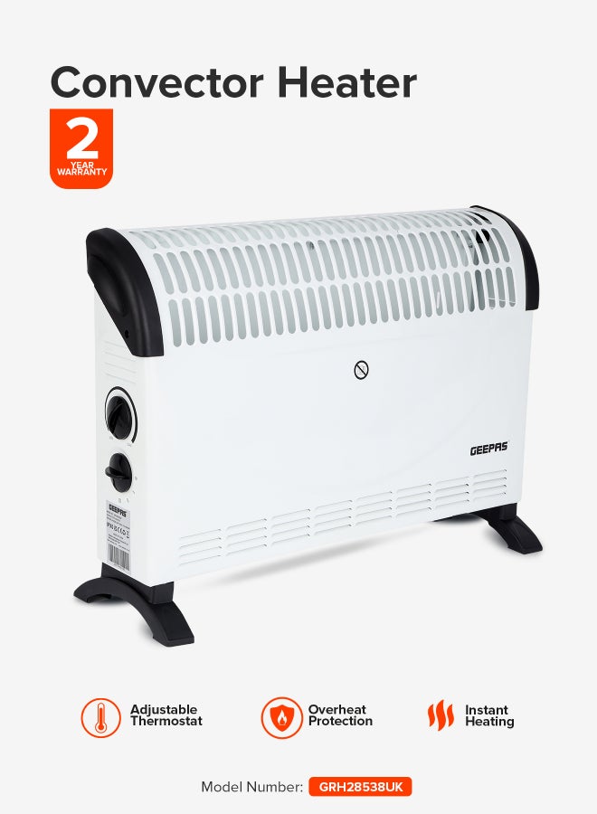 GEEPAS Geepas Convector Heater- GRH28538UK| High Performance Heater with 3 Heating Powers, Adjustable Thermostat| Overheat Protection, Perfect for Heating Homes, Offices, Small Living Spaces, Etc 2000 W GRH28538UK White 