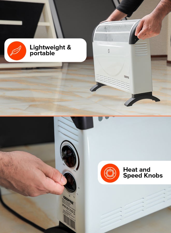 GEEPAS Geepas Convector Heater- GRH28538UK| High Performance Heater with 3 Heating Powers, Adjustable Thermostat| Overheat Protection, Perfect for Heating Homes, Offices, Small Living Spaces, Etc 2000 W GRH28538UK White  - Image 5