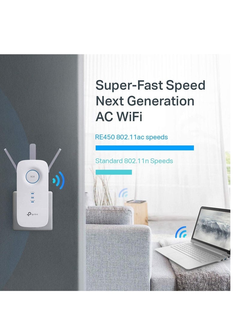 TP-LINK - AC1750 WiFi Extender (RE450), PCMag Editor's Choice, Up To 1750Mbps, Dual Band WiFi Repeater, Internet Booster, Extend WiFi Range Further White - Image 1
