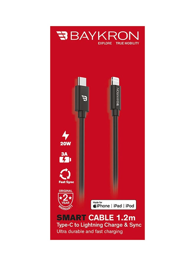 بايكرون USB-C To Lightning Smart Cable MFI Certified 1.2M Black - Image 3