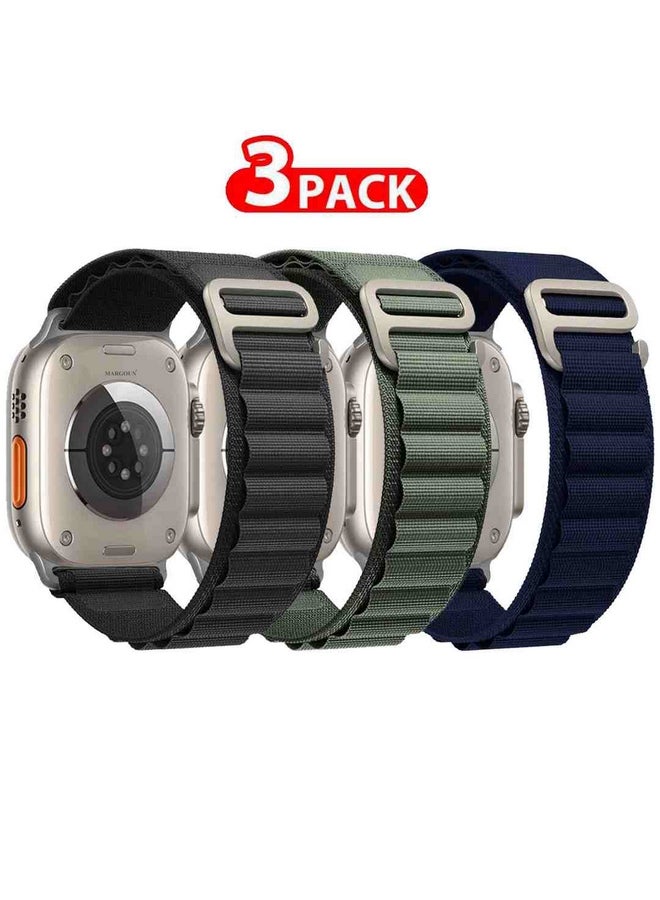 MARGOUN - 3 Pack Alpine Loop Band For Apple Watch Band 49Mm/45Mm/44Mm/42Mm Nylon Woven Sport Strap Compatible With iWatch Series Ultra2/Ultra/8/7/SE/6/5/4/3/2/1 Adjustable With Metal G-Hook Strap Multicolour1 - Image 1