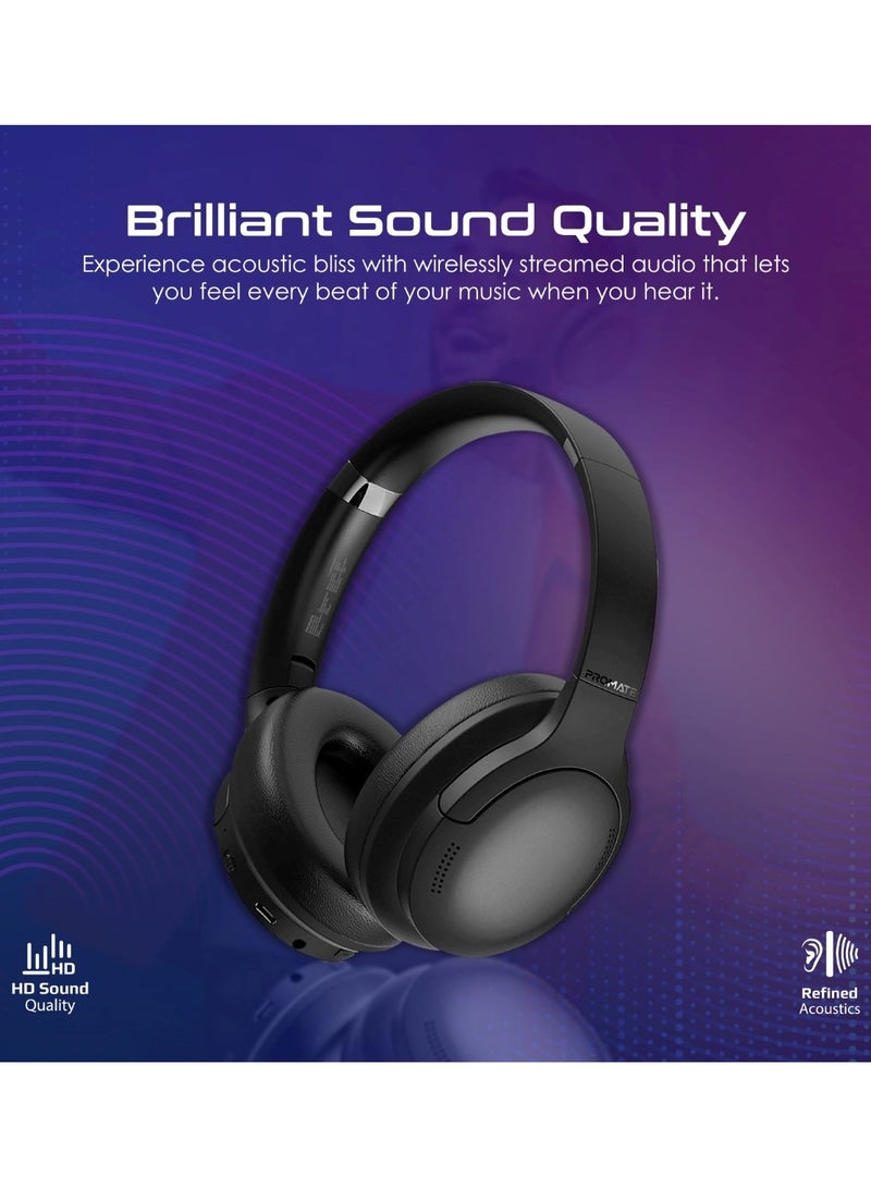 PROMATE Wireless Headphones, Hi-Fidelity Over-Ear Wired/Wireless Bluetooth v5.3 Headset With Microphone, 24H Playtime, 300mAh Battery, Foldable Design And 3.5 Mm Jack For iPhone 16, Galaxy S25, LaBoca-Pro - Black  - Image 2
