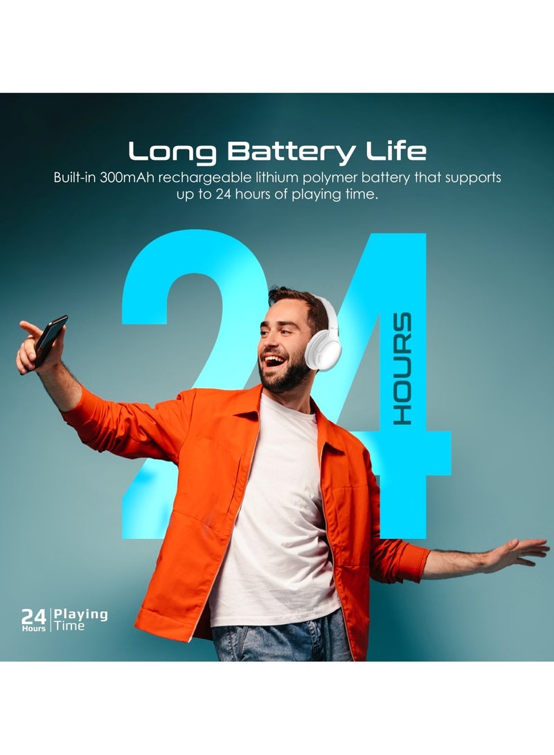 PROMATE Wireless Headphones, Hi-Fidelity Over-Ear Wired/Wireless Bluetooth v5.3 Headset With Microphone, 24H Playtime, 300mAh Battery, Foldable Design And 3.5mm Jack For iPhone 16, Galaxy S25, LaBoca-Pro - White  - Image 3