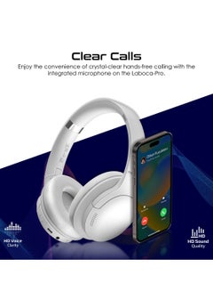 PROMATE Wireless Headphones, Hi-Fidelity Over-Ear Wired/Wireless Bluetooth v5.3 Headset With Microphone, 24H Playtime, 300mAh Battery, Foldable Design And 3.5mm Jack For iPhone 16, Galaxy S25, LaBoca-Pro - White  - Image 4