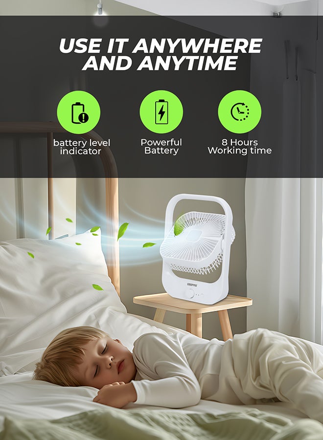 جيباس مروحة قابلة للشحن 8 بوصة مع ضوء LED، شحن من النوع C، 8 ساعات من وقت عمل المروحة، 25 ساعة من وقت العمل، التحكم في السرعة - Image 3