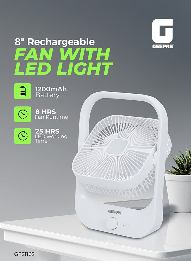 جيباس مروحة قابلة للشحن 8 بوصة مع ضوء LED، شحن من النوع C، 8 ساعات من وقت عمل المروحة، 25 ساعة من وقت العمل، التحكم في السرعة - Image 2