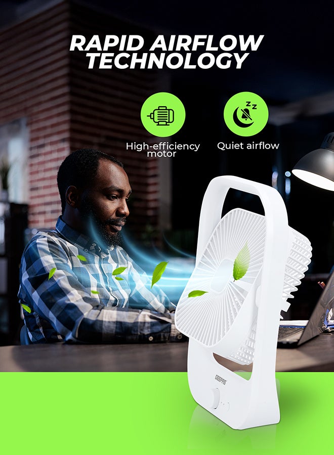 جيباس مروحة قابلة للشحن 8 بوصة مع ضوء LED، شحن من النوع C، 8 ساعات من وقت عمل المروحة، 25 ساعة من وقت العمل، التحكم في السرعة - Image 5