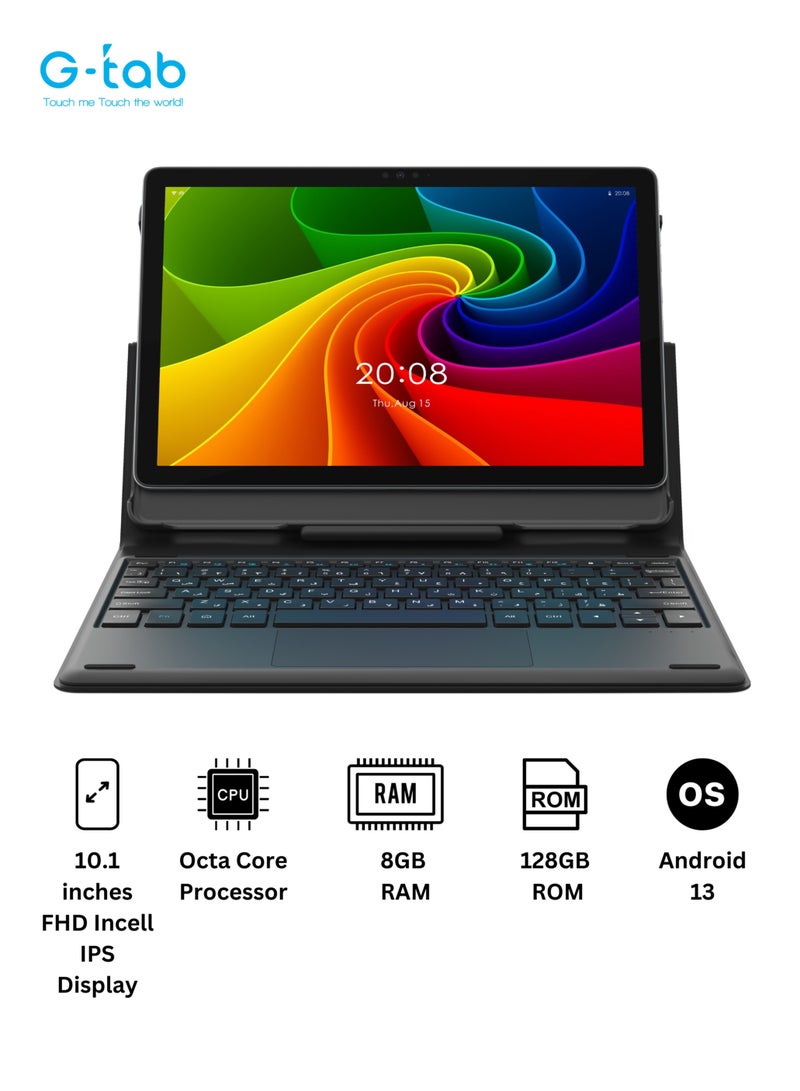 G-Tab - C30 High End Tablet, 10.1 Inch Display, 4G, Octa Core, 8Gb Ram + 128Gb Rom, 8Mp Front + 13Mp Rear Camera, 1920*1200 Incell LCD, 6580mAh Battery, 18W Fast Charging, With Case And Keyboard - Image 1