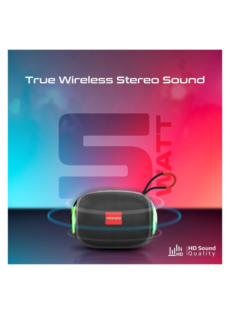 PROMATE Bluetooth Speaker, Premium 5W True Wireless Portable HD Speaker With LED Lights, Bluetooth v5.3, Long Playtime, 3.5Mm AUX, USB Port And TF Card Slot For iPhone 15, iPad Air, Galaxy S23, Capsule-3 Black  - Image 2