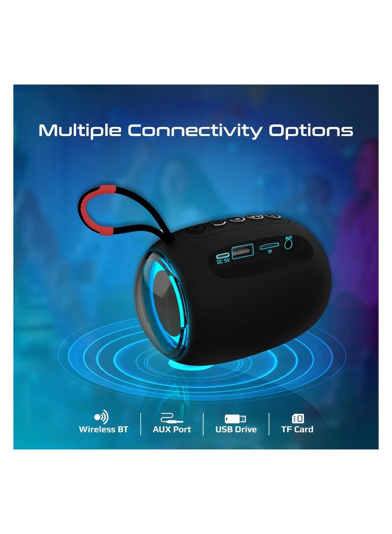 PROMATE Bluetooth Speaker, Premium 5W True Wireless Portable HD Speaker With LED Lights, Bluetooth v5.3, Long Playtime, 3.5Mm AUX, USB Port And TF Card Slot For iPhone 15, iPad Air, Galaxy S23, Capsule-3 Black  - Image 5