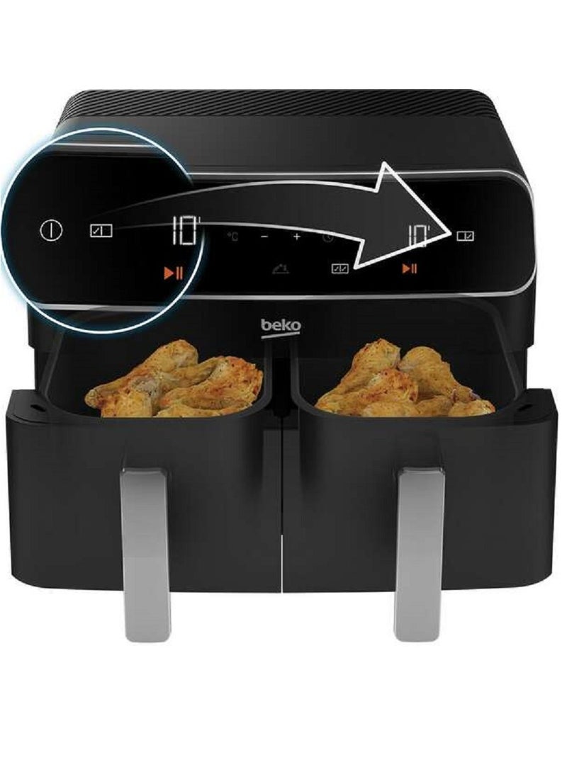 بيكو مقلاة هوائية بسعة 4.25 + 4.25، شاشة لمس واسعة، 9 وظائف بما في ذلك إزالة الجليد، إعادة التسخين، التجفيف، شواء الهواء، الخبز، التحميص، الشواية 8.5 L 2400 W FRL5388B اسود - Image 4