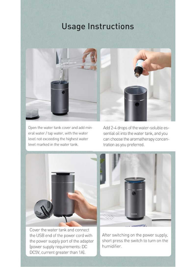 Baseus - Car Aromatherapy Machine Humidifier And Essential Oil Diffuser With Intermittent/Continuous Mist For Office, Travel, Home And Vehicle DHSG-OG Grey - Image 1