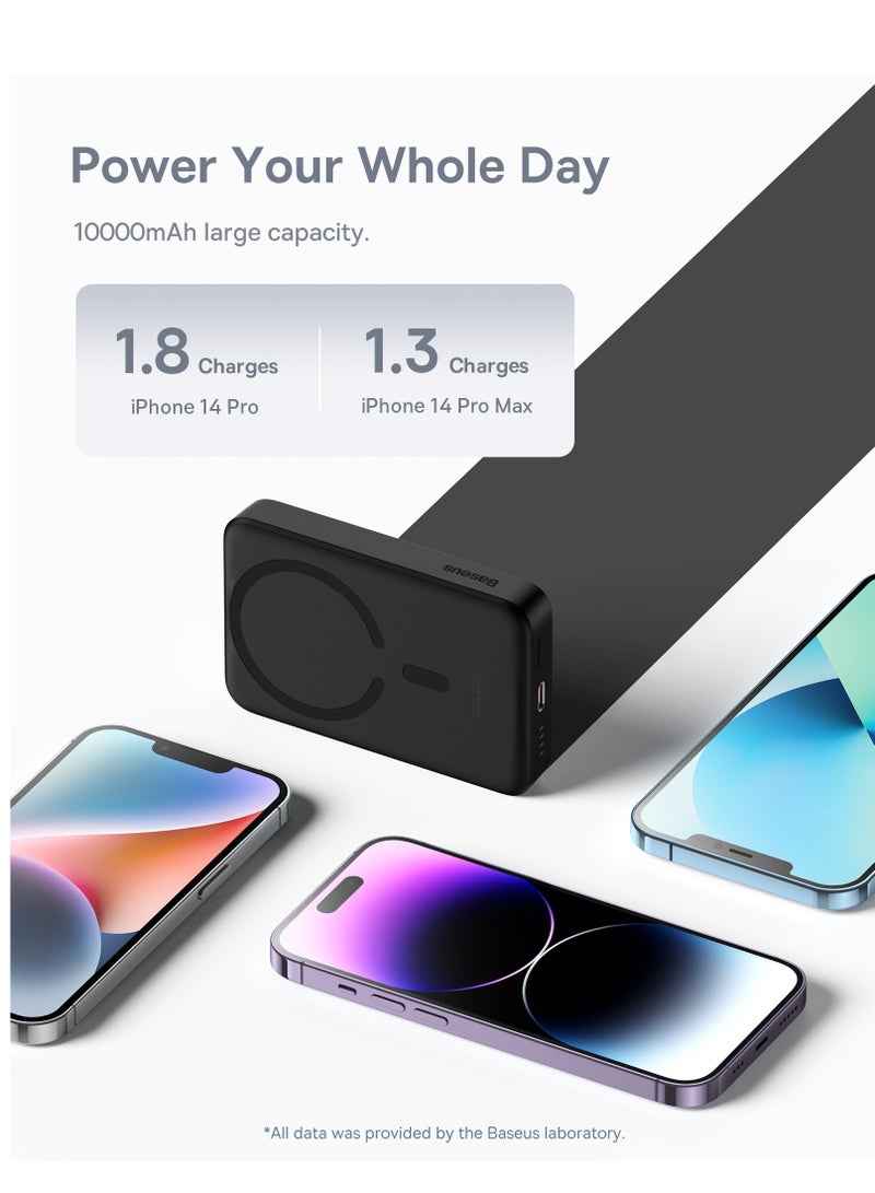 Baseus - 10000 mAh Magnetic Mini Wireless Portable Magsafe Power Bank, PD 30W Fast Charger With USB-C Cable For iPhone 15/15 Plus/ 15 Pro/ 15 Pro Max All iPhone Series And Any Many More Black - Image 1