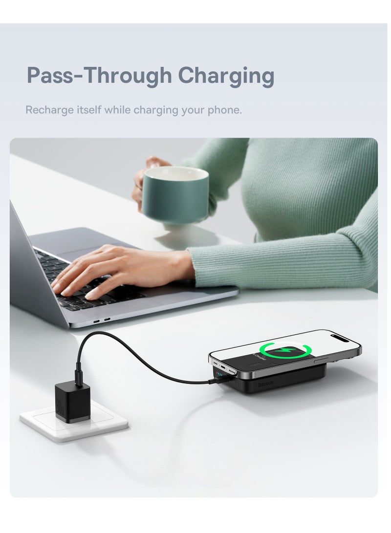 Baseus - 10000 mAh Magnetic Mini Wireless Portable Magsafe Power Bank, PD 30W Fast Charger With USB-C Cable For iPhone 15/15 Plus/ 15 Pro/ 15 Pro Max All iPhone Series And Any Many More Black - Image 1