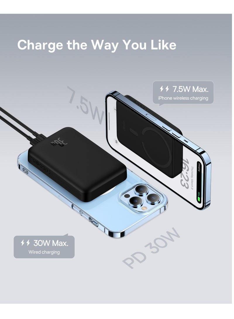 Baseus - 10000 mAh Magnetic Mini Wireless Portable Magsafe Power Bank, PD 30W Fast Charger With USB-C Cable For iPhone 15/15 Plus/ 15 Pro/ 15 Pro Max All iPhone Series And Any Many More Black - Image 1