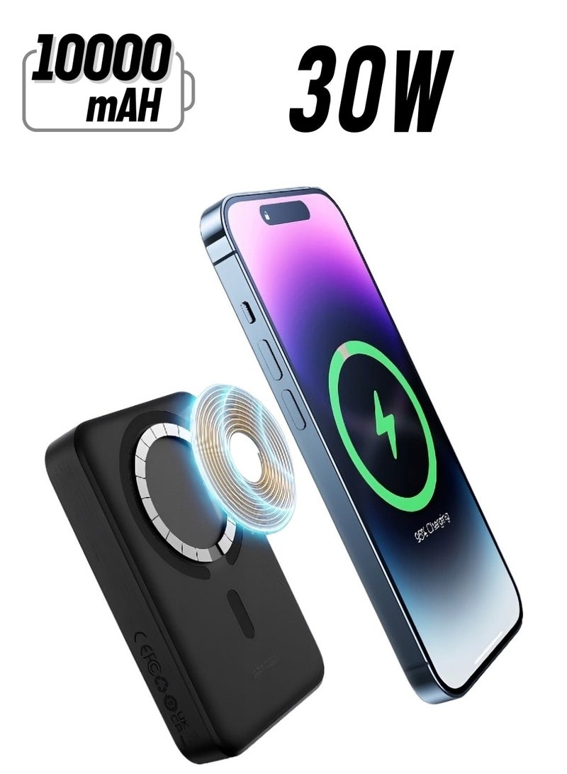 Baseus - 10000 mAh Magnetic Mini Wireless Portable Magsafe Power Bank, PD 30W Fast Charger With USB-C Cable For iPhone 15/15 Plus/ 15 Pro/ 15 Pro Max All iPhone Series And Any Many More Black - Image 1