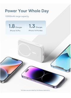 Baseus 10000 mAh Magnetic Mini Wireless Portable Magsafe Power Bank, PD 30W Fast Charger With USB-C Cable For iPhone 15/15 Plus/ 15 Pro/ 15 Pro Max All iPhone Series And Any Many More White  - Image 2