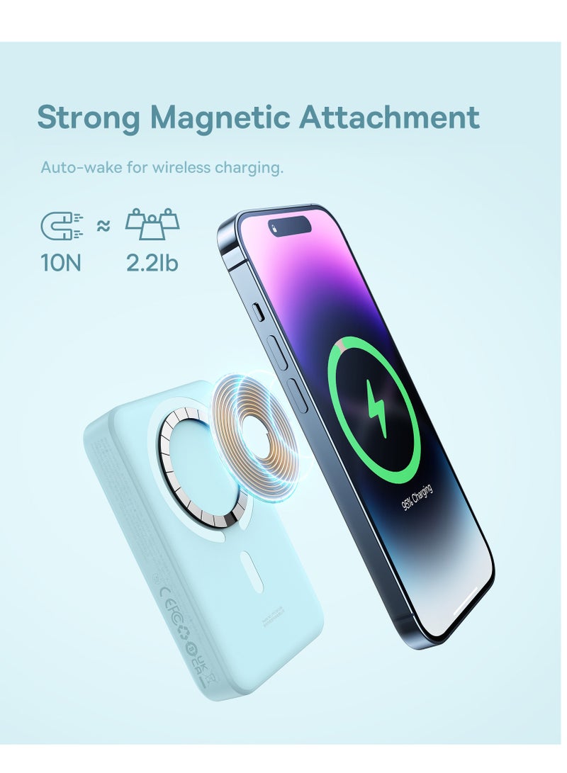 Baseus 10000 mAh Magnetic Mini Wireless Portable Magsafe Power Bank, PD 30W Fast Charger With USB-C Cable For iPhone 15/15 Plus/ 15 Pro/ 15 Pro Max All iPhone Series And Any Many More Blue  - Image 3