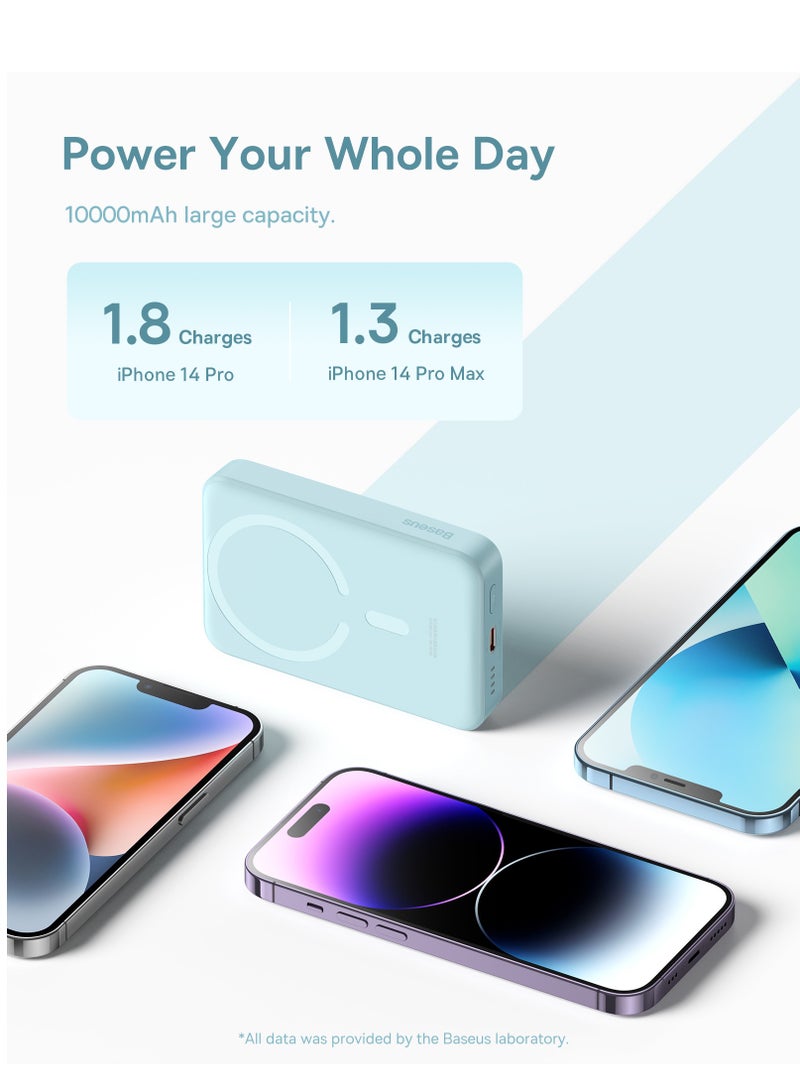 Baseus 10000 mAh Magnetic Mini Wireless Portable Magsafe Power Bank, PD 30W Fast Charger With USB-C Cable For iPhone 15/15 Plus/ 15 Pro/ 15 Pro Max All iPhone Series And Any Many More Blue  - Image 2